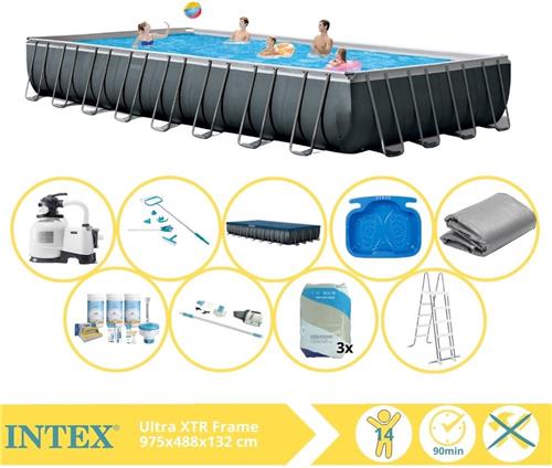 Intex Ultra XTR Frame Zwembad - Opzetzwembad - 975x488x132 cm - Inclusief Onderhoudspakket, Filterzand, Onderhoudsset, Stofzuiger en Voetenbad