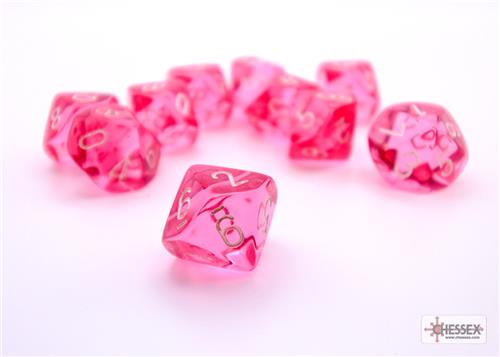 Chessex 10 x D10 Set Translucent - Pink/White