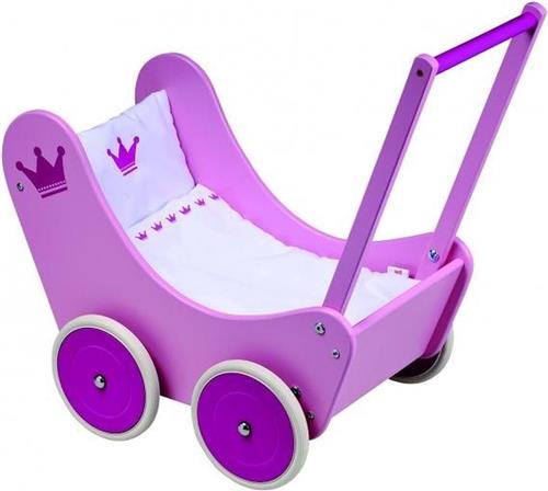 Goki Poppenwagen roze kroontje met beddengoed 58 x 33 x 52 cm