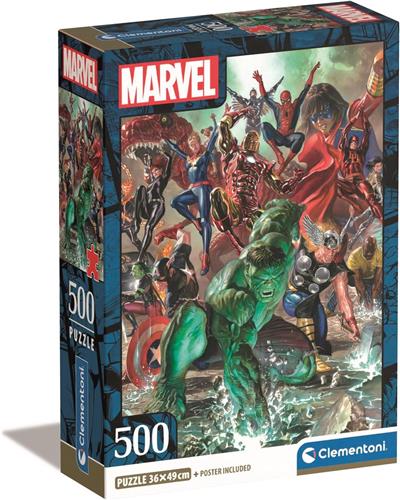 Clementoni - Puzzel - 500 Stukjes - Compacte doos - Marvel - Puzzel Voor Volwassenen en Kinderen - 14-99 jaar