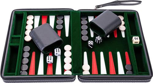 Backgammon 9'' black zipper, groen/rood/wit