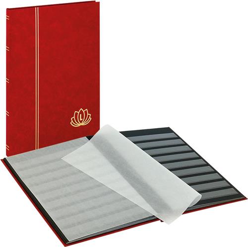 Lindner 5701 Lotus Postzegelalbum - ROOD - groot formaat 16 blz. zwarte bladen - Luxe - Postzegels - insteekalbum - insteek - stockboek