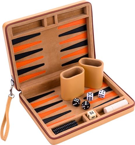 Backgammon 9'' beige zipper, beige/ oranje/zwart