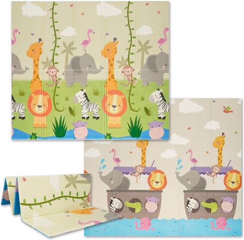 OPVOUWBARE Baby Speelmat - DUBBELZIJDIG Speelkleed incl. opbergtas - 180x200x1cm - Foam mat - Jungle/Boat