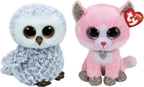 Ty - Knuffel - Beanie Boo's - Helena Husky & Fiona Pink Cat