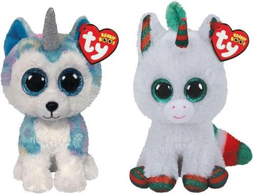 Ty - Knuffel - Beanie Boo's - Helena Husky & Christmas Unicorn