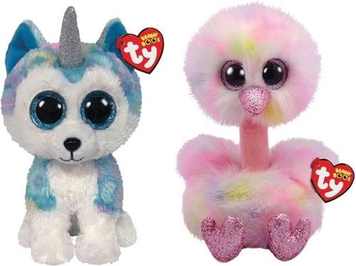 Ty - Knuffel - Beanie Buddy - Helena Husky & Avery Ostrich