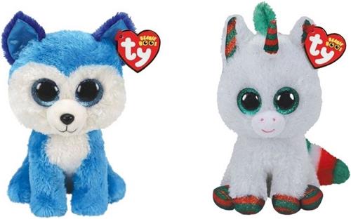 Ty - Knuffel - Beanie Boo's - Prince Husky & Christmas Unicorn