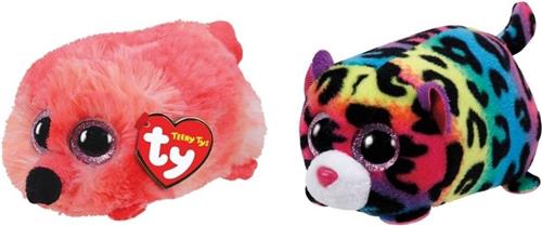 Ty - Knuffel - Teeny Ty's - Gilda Flamingo & Jelly Leopard