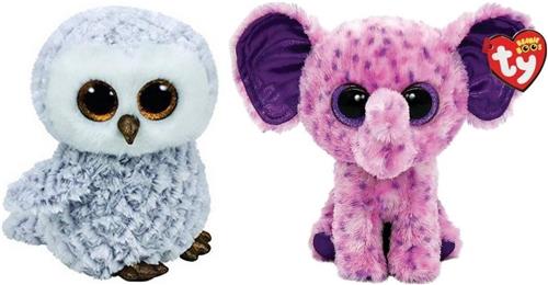 Ty - Knuffel - Beanie Boo's - Owlette Owl & Eva Elephant