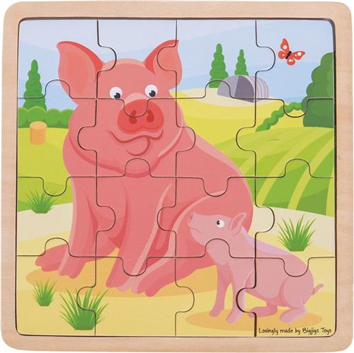 Bigjigs Toys - Houten Puzzel 'Varken met Biggetje' (16st.)