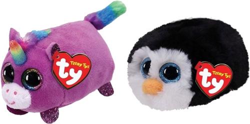 Ty - Knuffel - Teeny Ty's - Rosette Unicorn & Waddles Penguin