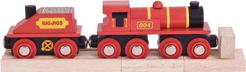 Bigjigs Houten Locomotief met Wagon - Rood