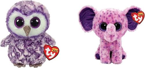 Ty - Knuffel - Beanie Boo's - Moonlight Owl & Eva Elephant