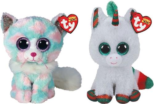 Ty - Knuffel - Beanie Boo's - Opal Cat & Christmas Unicorn