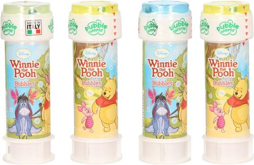 4x Winnie de Poeh bellenblaas flesjes met spelletje 60 ml voor kinderen - Uitdeelspeelgoed - Grabbelton speelgoed