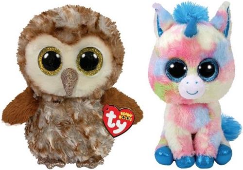 Ty - Knuffel - Beanie Buddy - Percy Owl & Blitz Unicorn