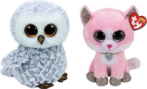 Ty - Knuffel - Beanie Boo's - Owlette Owl & Fiona Pink Cat