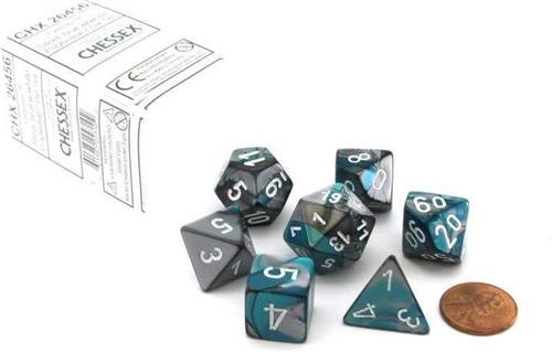 Chessex Gemini Steel-Teal/white Polydice Dobbelsteen Set (7 stuks)