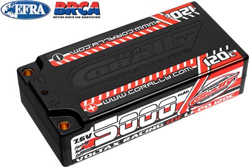 Team Corally - Voltax 120C LiPo HV Battery - 5000 mAh - 7.6V - Shorty 2S - 4mm Bullit