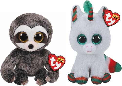 Ty - Knuffel - Beanie Boo's - Dangler Sloth & Christmas Unicorn