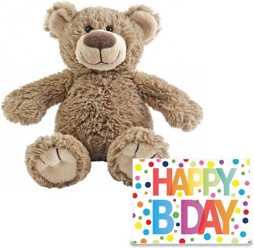 Happy Horse - Verjaardag cadeau knuffelbeer 22 cm met XL Happy Birthday wenskaart