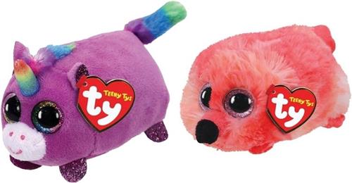 Ty - Knuffel - Teeny Ty's - Rosette Unicorn & Gilda Flamingo