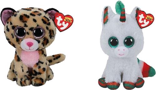 Ty - Knuffel - Beanie Boo's - Livvie Leopard & Christmas Unicorn