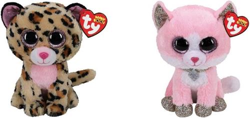 Ty - Knuffel - Beanie Boo's - Livvie Leopard & Fiona Pink Cat