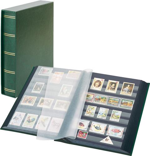 Lindner 1169SK Postzegelalbum incl. Cassette  Groen - groot formaat  30/60 blz. zwarte bladen - luxe  gewatteerd Postzegels - insteekalbum - insteek - compact  stockboek