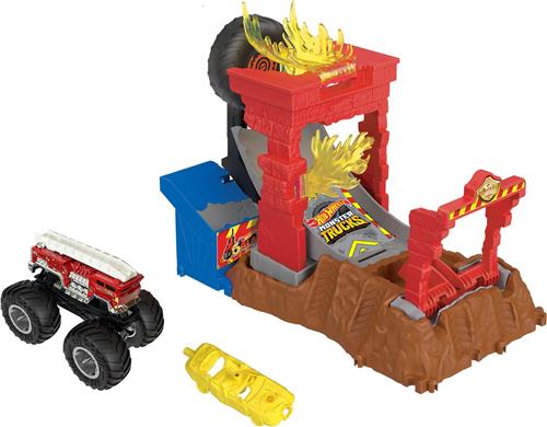 Hot Wheels Monstertrucks Arena Slopers Uitdaging met het Hoogste Brandalarm