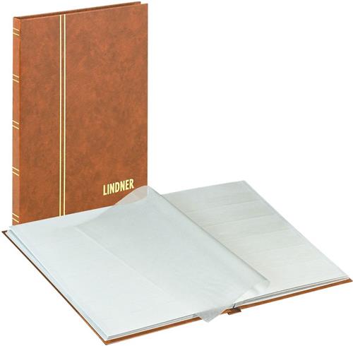 Lindner 1158 Postzegelalbum - Bruin - KLEIN formaat - 16,5 x 22 cm - 16 blz. witte bladen - Postzegels - insteekalbum - insteek - compact - stockboek