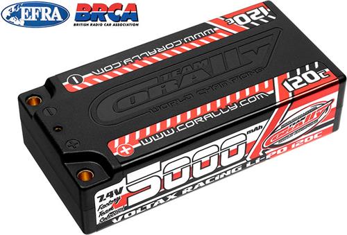 Team Corally - Voltax 120C LiPo Battery - 5000mAh - 7.4V - Shorty 2S - 4mm Bullit