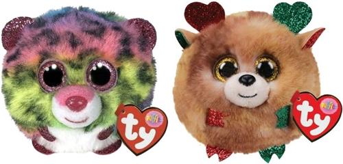 Ty - Knuffel - Teeny Puffies - Dotty Leopard & Christmas Reindeer