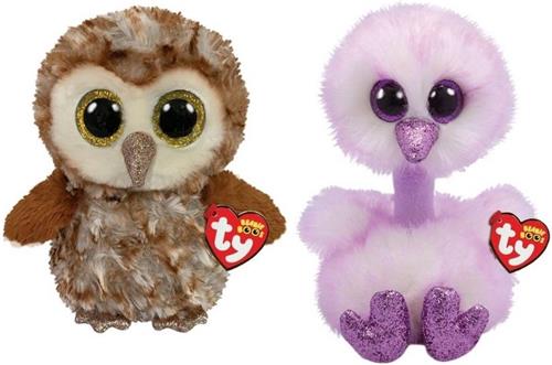 Ty - Knuffel - Beanie Buddy - Percy Owl & Kenya Ostrich