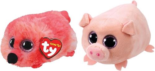 Ty - Knuffel - Teeny Ty's - Gilda Flamingo & Curly Pig