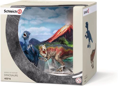 Schleich Tyrannosaurus en velociraptor klein 42216 - Speelfiguur - Dinosaurs -  19 x 16,5 x 17,2 cm