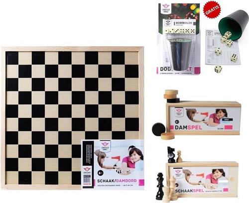 Longfield Games Compleet dam/schaakbord met schaakstukken en damstenen + gratis compleet dobbelset