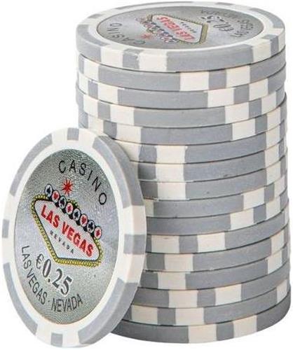 Las Vegas Poker Chips 0,25,- grijs (25 stuks)-pokerchips-pokerfiches-ABS chips-pokerspel-pokerset-poker set