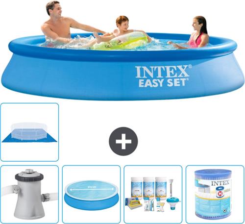 Intex Rond Opblaasbaar Easy Set Zwembad - 305 x 61 cm - Blauw - Inclusief Pomp Solarzeil - Onderhoudspakket - Filter - Grondzeil - Warmtepomp