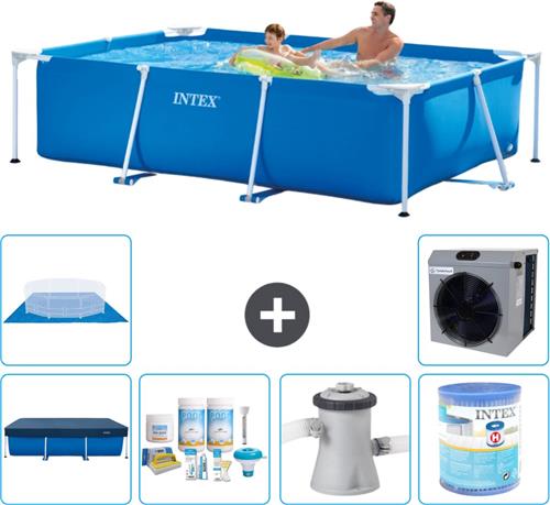 Intex Rechthoekig Frame Zwembad - 260 x 160 x 65 cm - Blauw - Inclusief Afdekzeil - Onderhoudspakket - Zwembadfilterpomp - Filter - Grondzeil - Warmtepomp