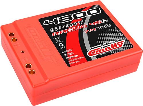 Team Corally - Sport Racing 45C - 4800 mAh - 7,4V 2S - Competitie Li-Po batterijpack - Stick SQUARE Hardcase - Dubbel Goudstekker 4mm