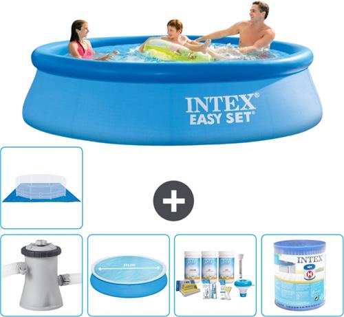 Intex Rond Opblaasbaar Easy Set Zwembad - 305 x 76 cm - Blauw - Inclusief Pomp Solarzeil - Onderhoudspakket - Filter - Grondzeil - Warmtepomp