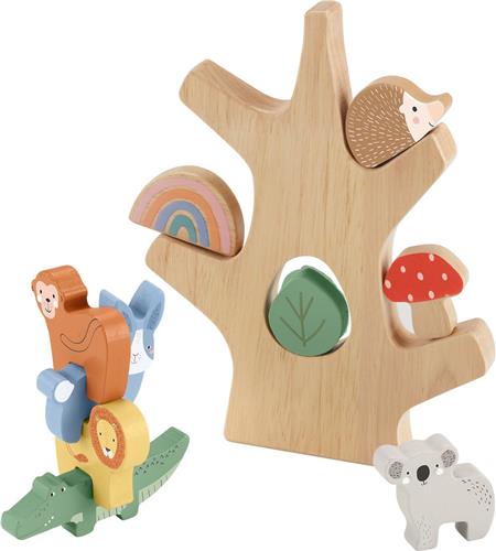 Fisher-Price Houten balansboom, stapelspeelgoed voor peuters, 10 onderdelen