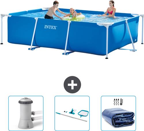 Intex Rechthoekig Frame Zwembad - 300 x 200 x 75 cm - Blauw - Inclusief Zwembadfilterpomp - Schoonmaakset - Solarzeil