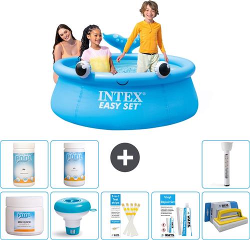 Intex Rond Opblaasbaar Easy Set Zwembad - 183 x 51 cm - Blauw - Walvis - Inclusief Chloor - Chloordrijver - Testrips - Reparatiesetje - Scrubborstel - PH-waarde - PH-waarde - Thermometer