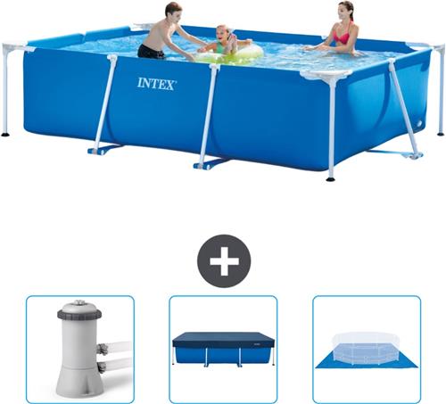 Intex Rechthoekig Frame Zwembad - 300 x 200 x 75 cm - Blauw - Inclusief Zwembadfilterpomp - Afdekzeil - Grondzeil