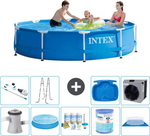 Intex Rond Frame Zwembad - 305 x 76 cm - Blauw - Inclusief Pomp Solarzeil - Onderhoudspakket - Filter - Grondzeil - Stofzuiger - Ladder - Voetenbad - Warmtepomp