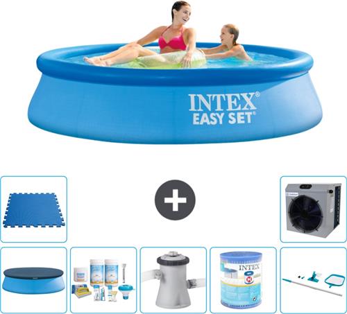 Intex Rond Opblaasbaar Easy Set Zwembad - 244 x 61 cm - Blauw - Inclusief Afdekzeil - Onderhoudspakket - Zwembadfilterpomp - Filter - Schoonmaakset - Vloertegels - Warmtepomp