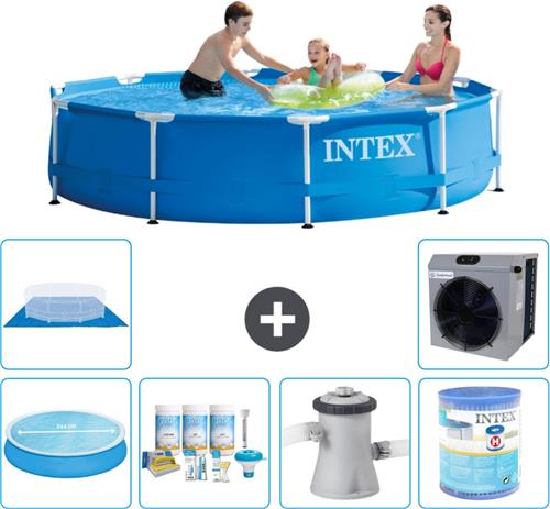 Intex Rond Frame Zwembad - 305 x 76 cm - Blauw - Inclusief Solarzeil - Onderhoudspakket - Zwembadfilterpomp - Filter - Grondzeil - Warmtepomp